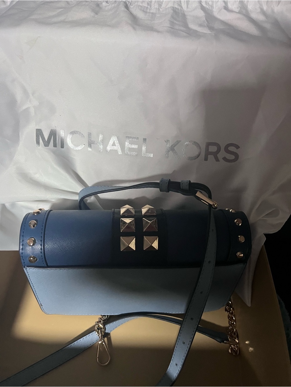Michael Kors Blue Studded Crossbody Bag - Picture 2 of 3